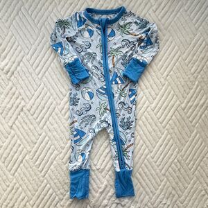 Caden Lane Baby 0-3M Blue Beach Print Bamboo Zip Footless Pajamas Soft Summer